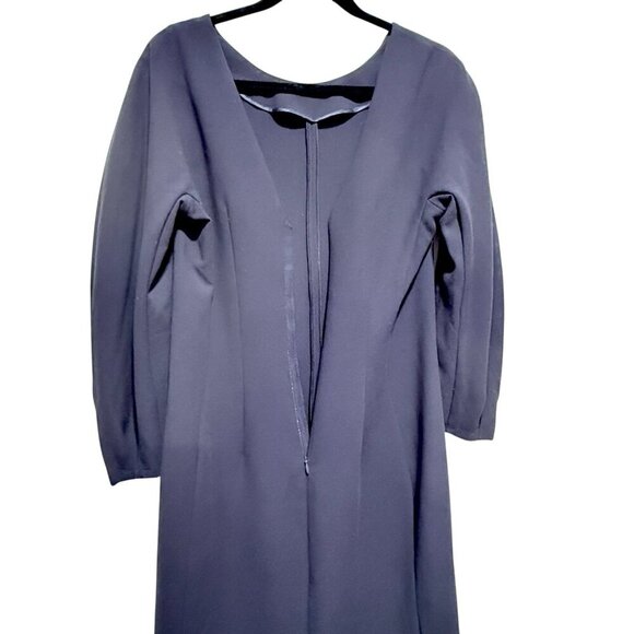 Massimo Dutti Navy Midi Dress Puff Sleeve Old Money Office Siren Womens Size 6 - Picture 8 of 16